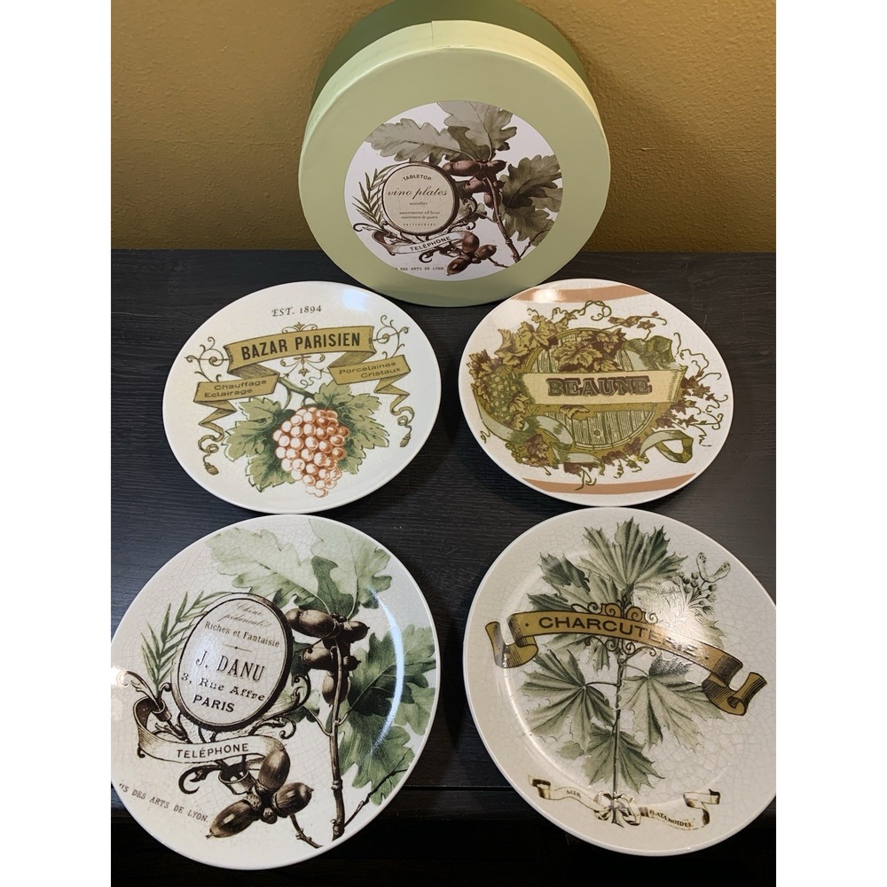 LOT 4‎ Pcs POTTERY BARN 7" COCKTAIL PLATES FRENCH BEAUNE CHARCUTERIE PARISIEN
